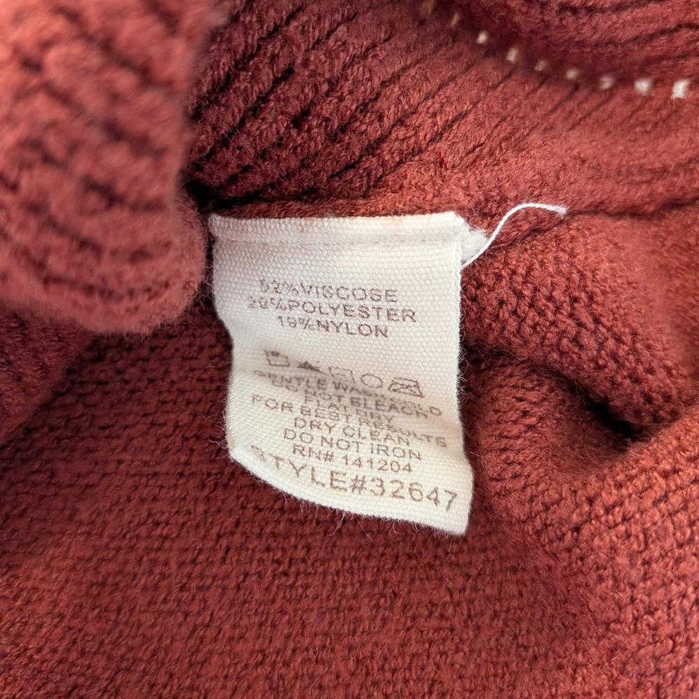 Hem & Thread Rust‎ Brown Diamond Pointelle Knit Sweater Crew Neck Large - Picture 3 of 7